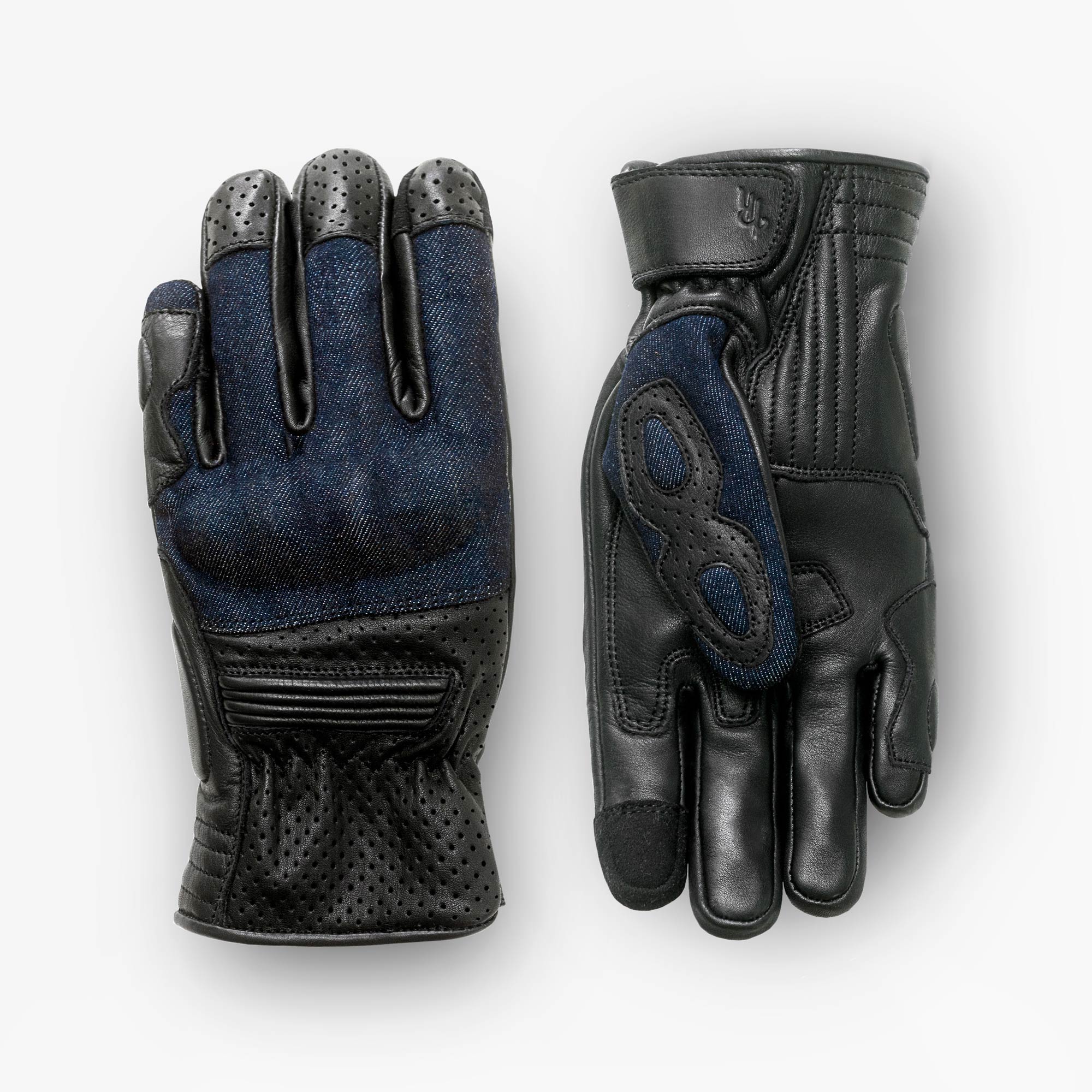 Denim On Black Motorcycle Gloves - Image 3