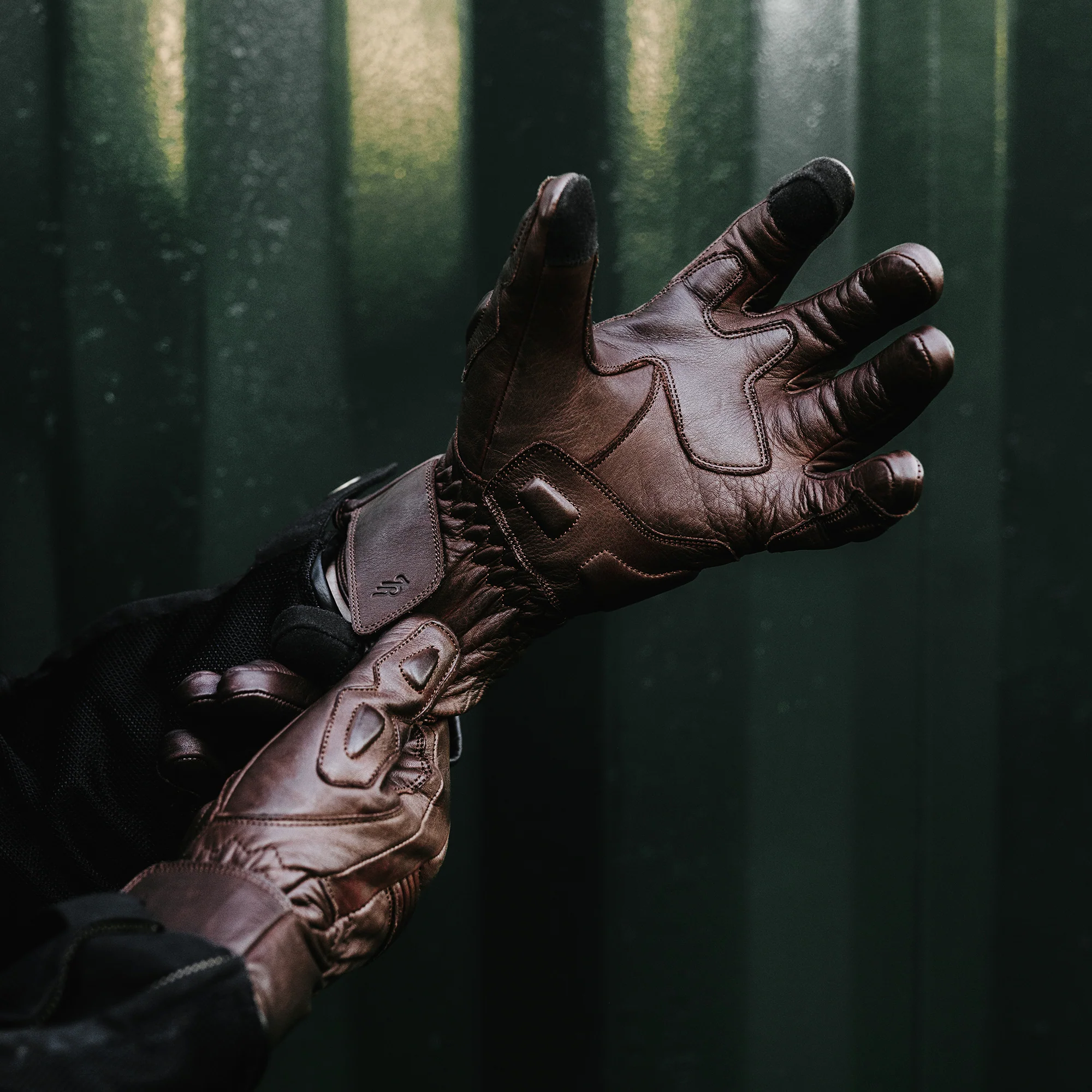 Full Gauntlet Motorcycle Gloves • Brown - Image 4