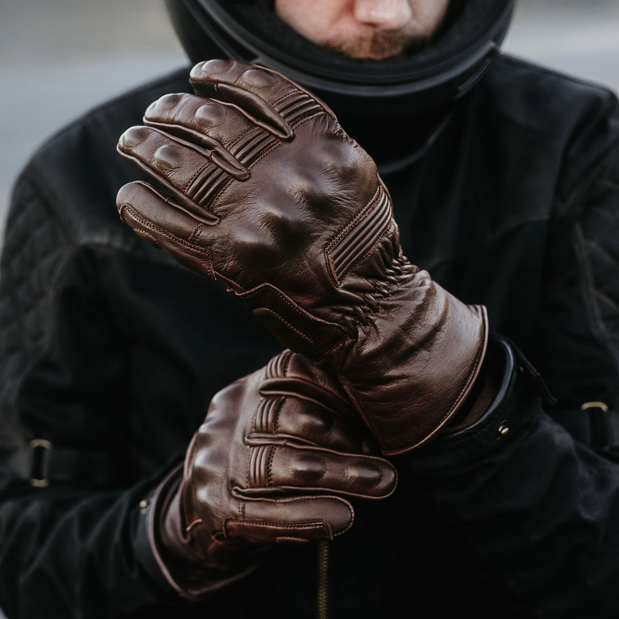 Full Gauntlet Motorcycle Gloves • Brown - Image 8